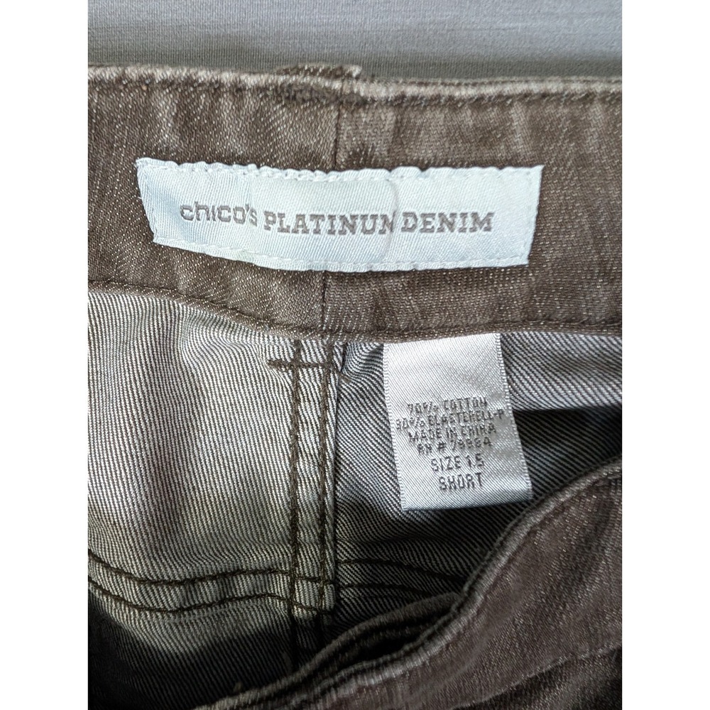 Chicos Platinum Denim Brown Straight Leg Jeans Size 1.5 Short 4500726490 - Picture 3 of 7